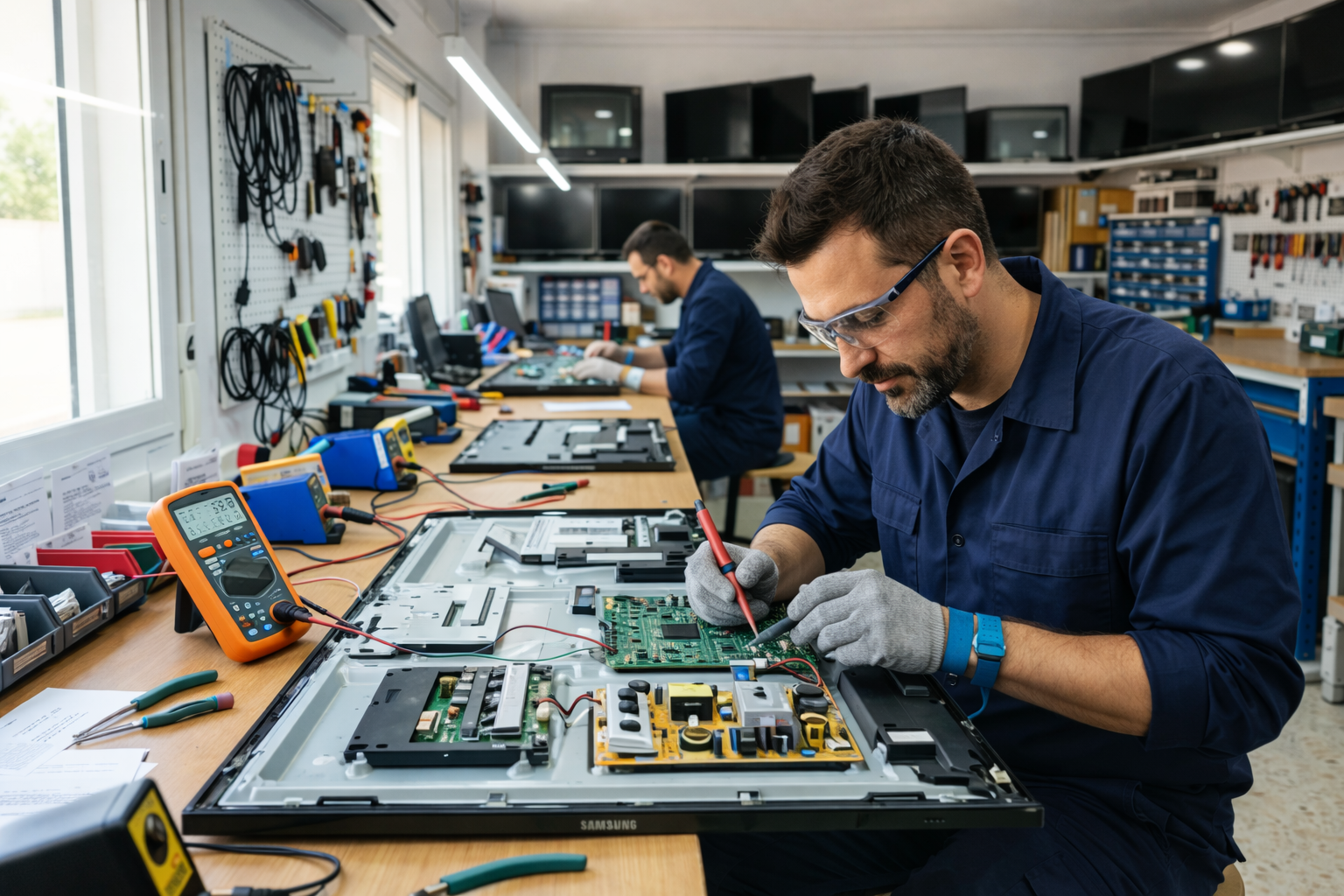 Salón moderno con televisión reparada e instalada